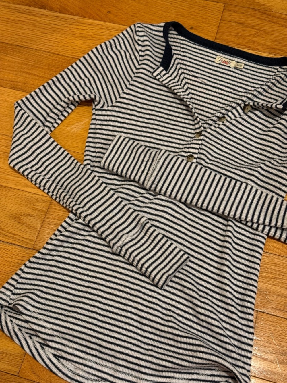Faherty Navy and White Striped Long Sleeve Henley Top